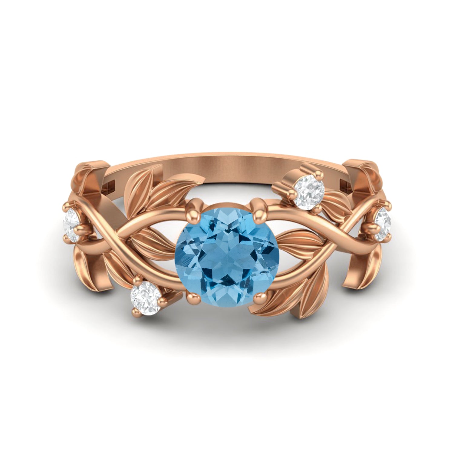 Swiss Blue Topaz Leaf-Inspired Solitaire Ring - Sterling Silver