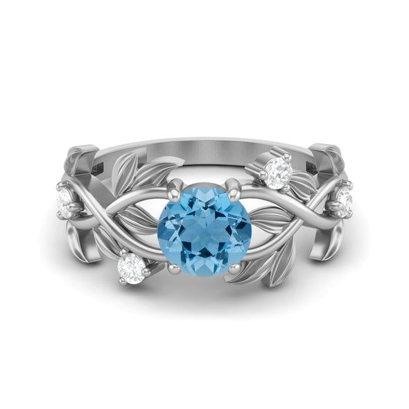 925 Sterling Silver Swiss Blue Topaz Wedding Ring Round Shaped Stone Ring