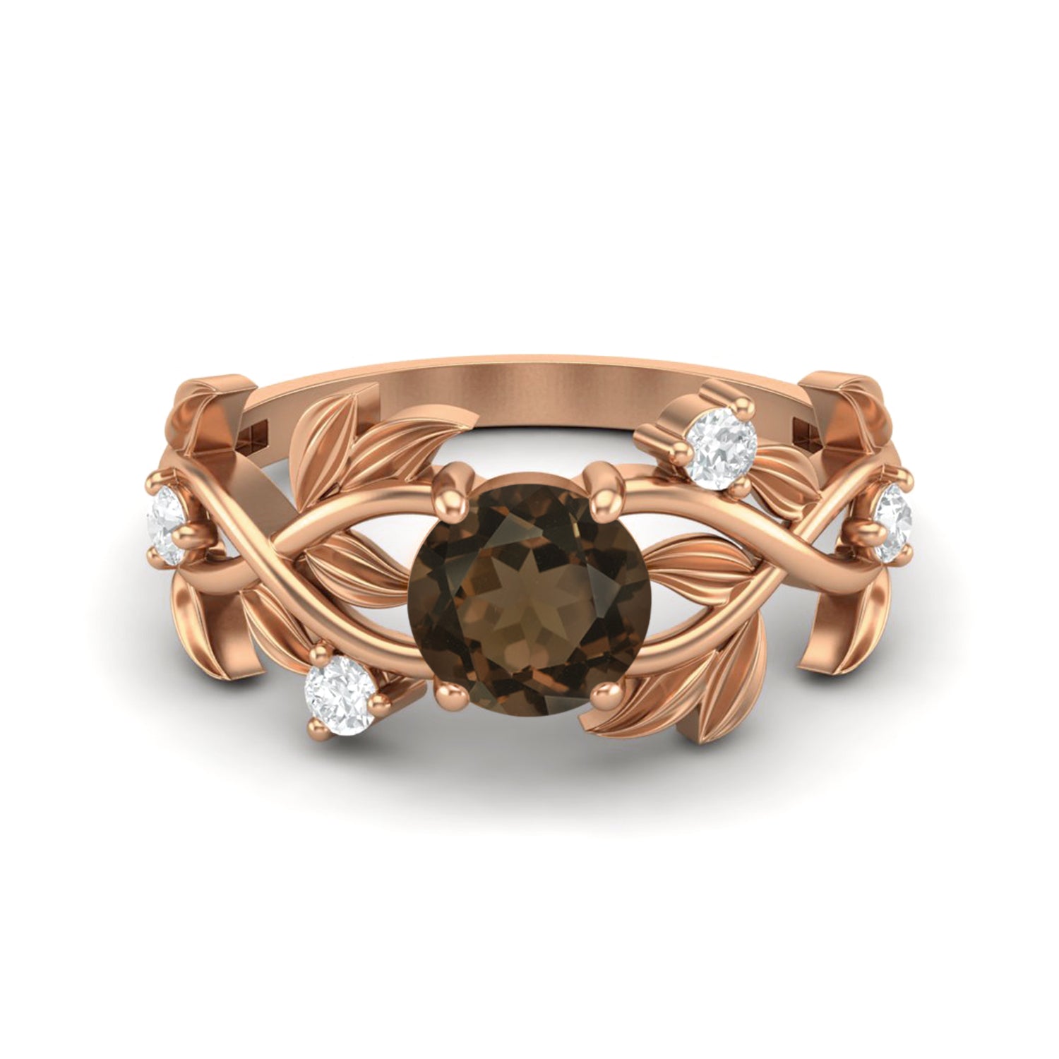 Smoky Quartz Leaf-Inspired Solitaire Ring - Sterling Silver
