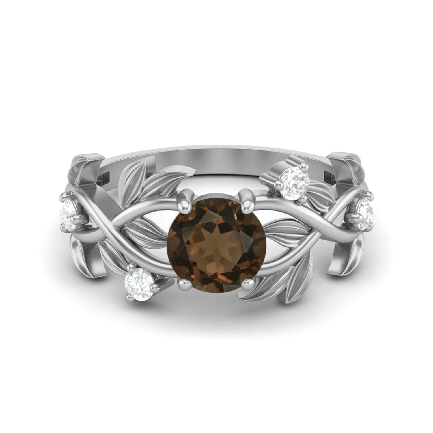 Anello di fidanzamento con quarzo fumé di forma rotonda, anello di promessa in argento sterling 925