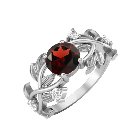 Round Shaped Garnet Wedding Ring Vintage Promise Gift Ring