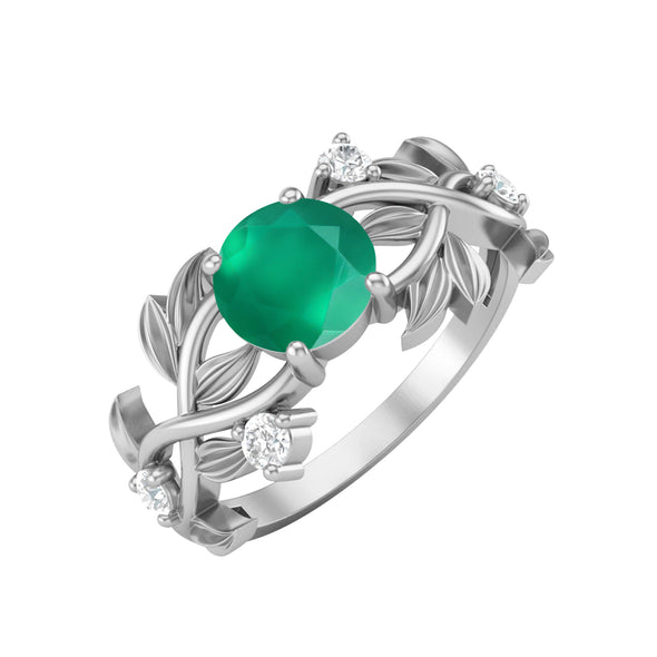 Vintage Green Onyx Engagement Ring Art Deco Leaf Style Wedding Ring