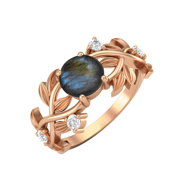 Natural Labradorite Engagement Ring Unique Leaf Style Wedding Ring