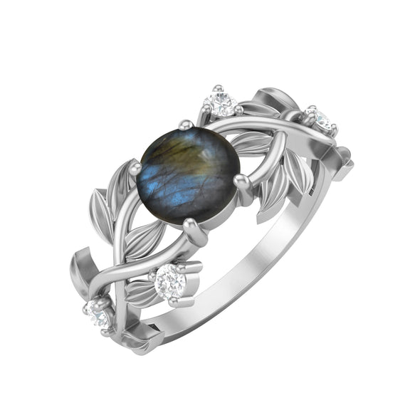 Natural Labradorite Engagement Ring Unique Leaf Style Wedding Ring