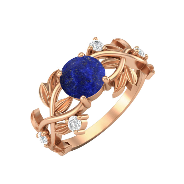 Natural Lapis Lazuli Engagement Ring Vintage Leaf Style Wedding Bridal Ring