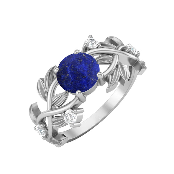 Natural Lapis Lazuli Engagement Ring Vintage Leaf Style Wedding Bridal Ring