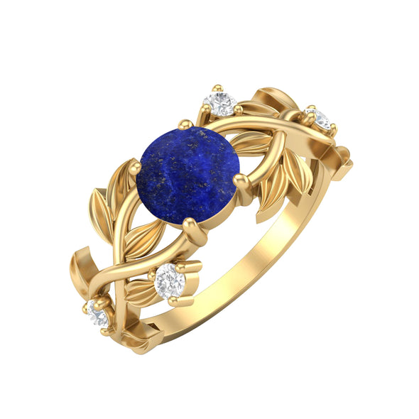 Natural Lapis Lazuli Engagement Ring Vintage Leaf Style Wedding Bridal Ring