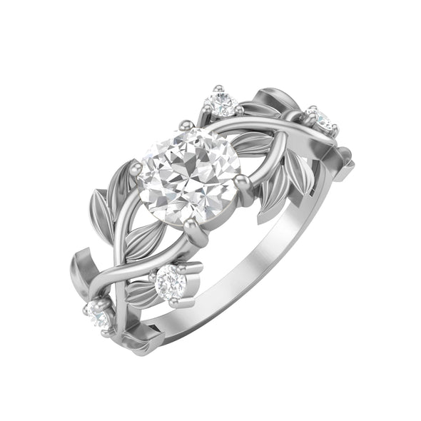 925 Sterling Silver Moissanite Wedding Ring Art Deco Leaf Style Bridal Ring