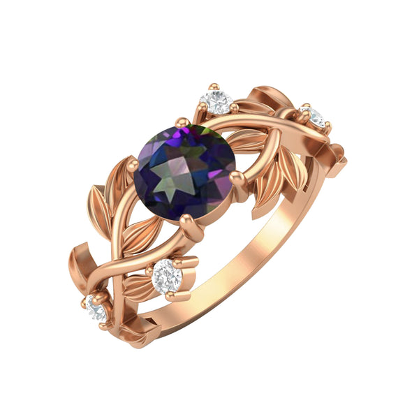 Art Deco Leaf Style Mystic Topaz Engagement Ring 925 Sterling Silver Ring