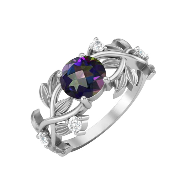 Art Deco Leaf Style Mystic Topaz Engagement Ring 925 Sterling Silver Ring
