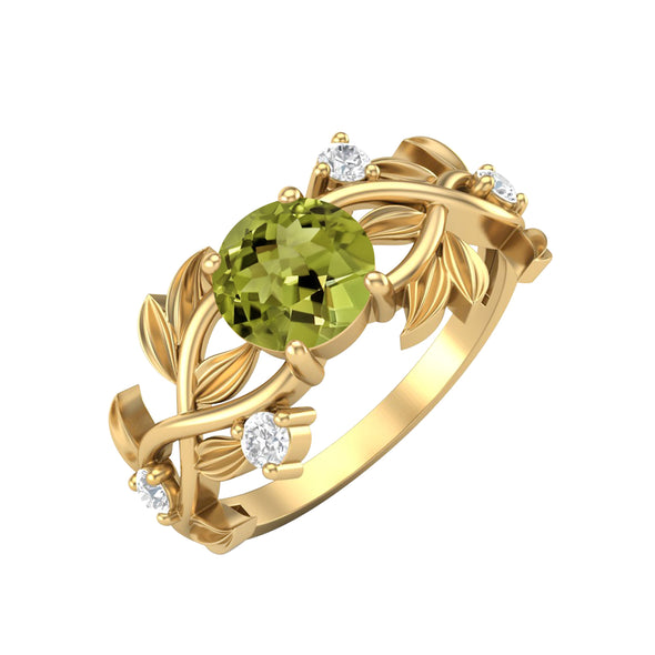 Natural Peridot Engagement Ring Unique Bridal Promise Ring