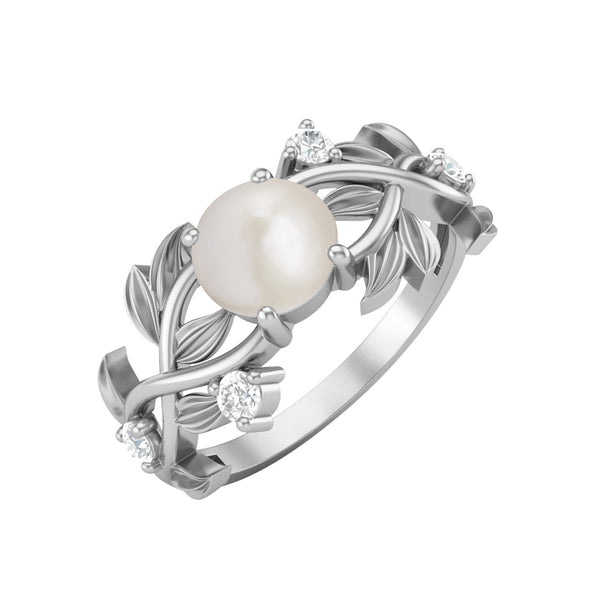 Round Shaped Pearl Wedding Ring 925 Sterling Bridal Promise Ring