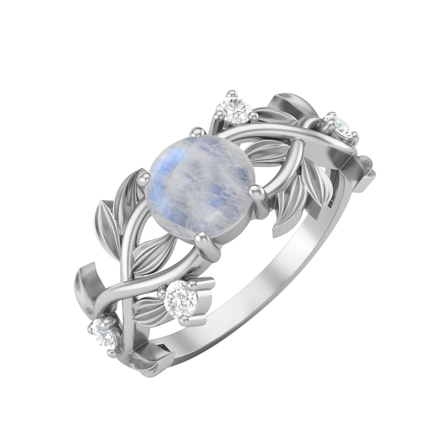Moonstone Leaf-Inspired Solitaire Ring - Sterling Silver