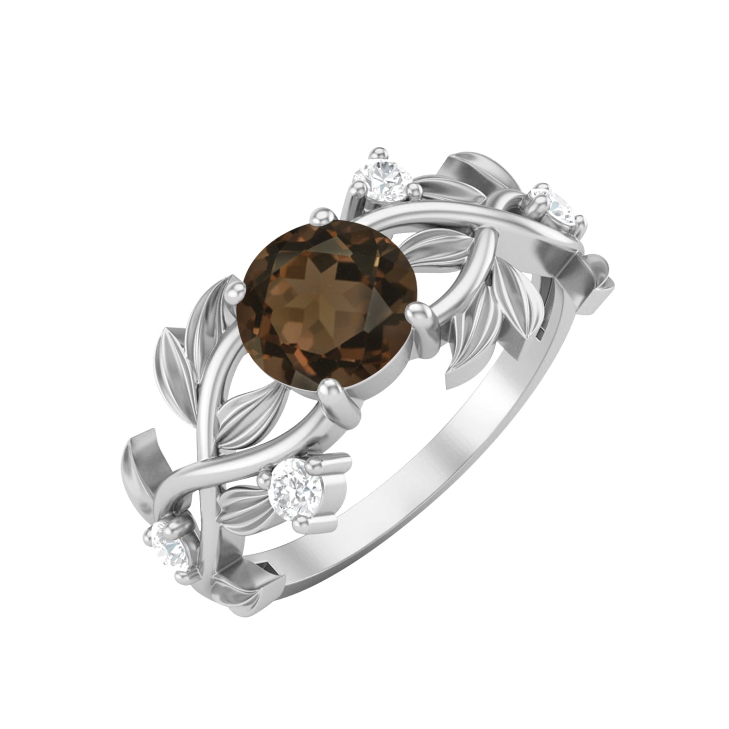 Anello di fidanzamento con quarzo fumé di forma rotonda, anello di promessa in argento sterling 925