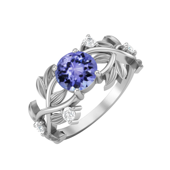 925 Sterling Silver Tanzanite Wedding Ring Unique Leaf Style Ring