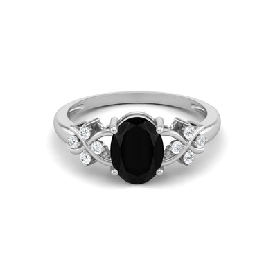 Oval Shaped Black Spinel Wedding Ring 925 Sterling Silver Ring
