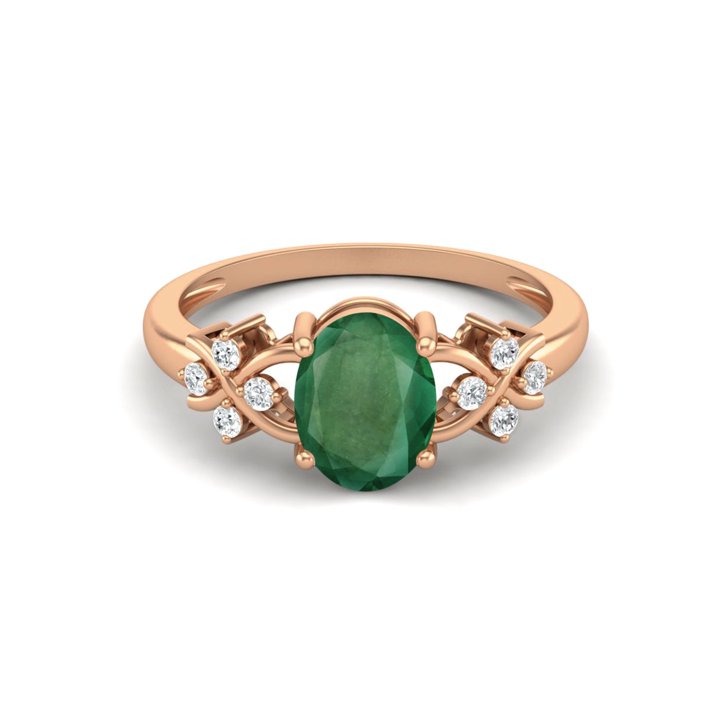 Emerald Twisted Vine White Accents Ring – Sterling Silver