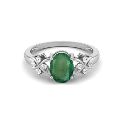 925 Sterling Silver Emerald Engagement Ring Oval Shaped Stone Wedding Ring