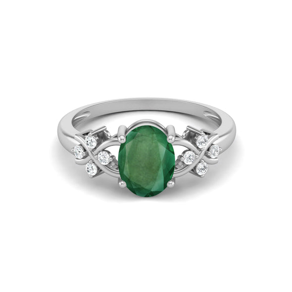 925 Sterling Silver Emerald Engagement Ring Oval Shaped Stone Wedding Ring
