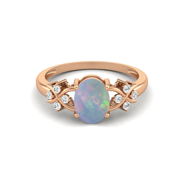 Oval Shaped Opal Wedding Ring 925 Sterling Silver Bridal Promise Ring