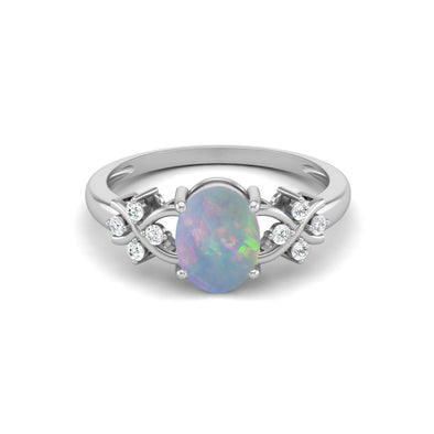 Oval Shaped Opal Wedding Ring 925 Sterling Silver Bridal Promise Ring