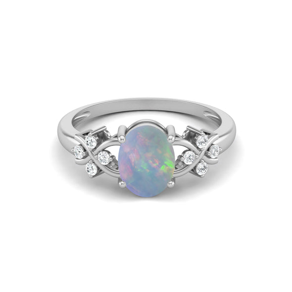 Oval Shaped Opal Wedding Ring 925 Sterling Silver Bridal Promise Ring