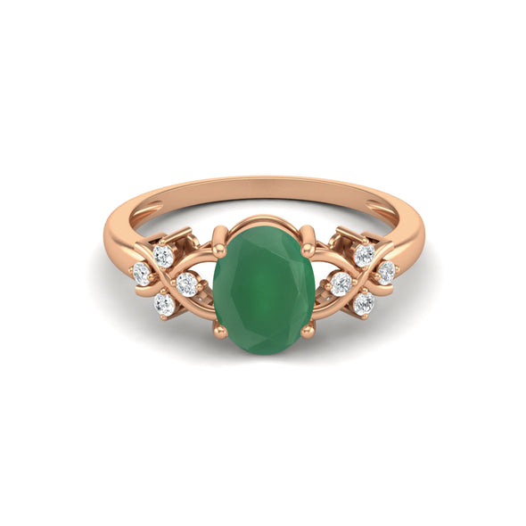 Oval Shaped Green Onyx Engagement Ring 925 Sterling Silver Bridal Ring