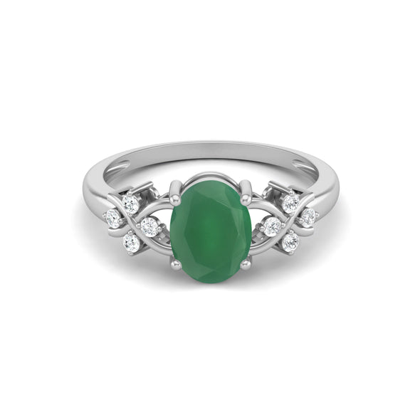 Oval Shaped Green Onyx Engagement Ring 925 Sterling Silver Bridal Ring