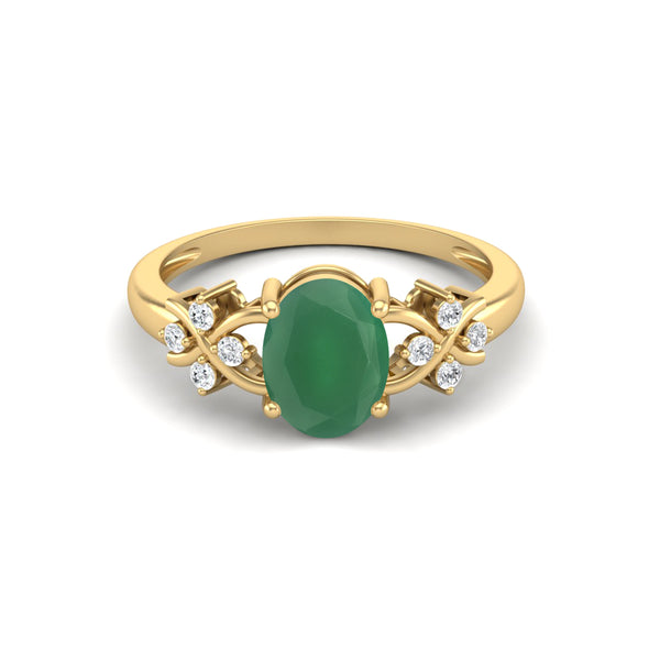 Oval Shaped Green Onyx Engagement Ring 925 Sterling Silver Bridal Ring