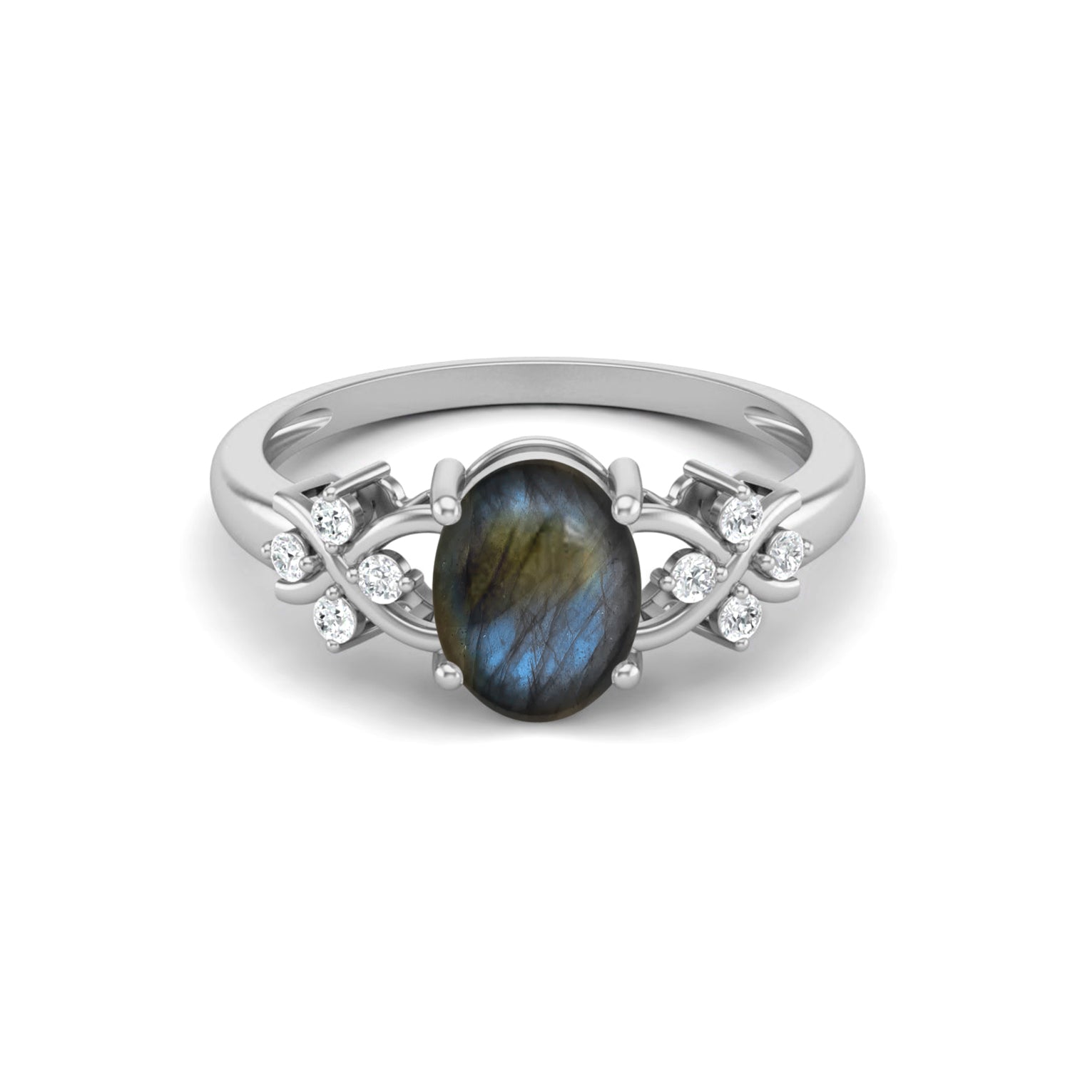 Anello nuziale ovale in argento sterling 925 con labradorite