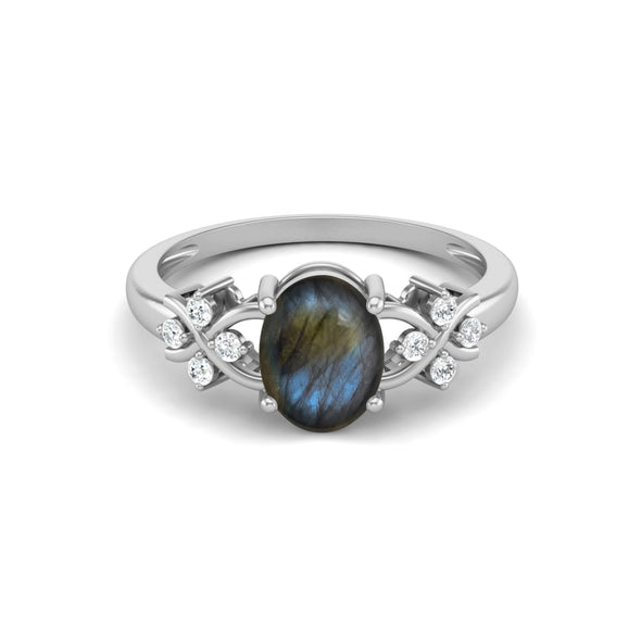 925 Sterling Silver Labradorite Wedding Oval Shaped Bridal Ring