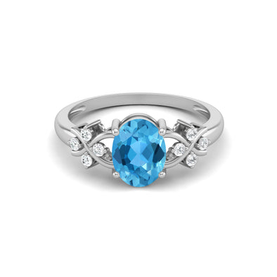 Natural Swiss Blue Topaz Promise Ring Vintage Wedding Gift Ring