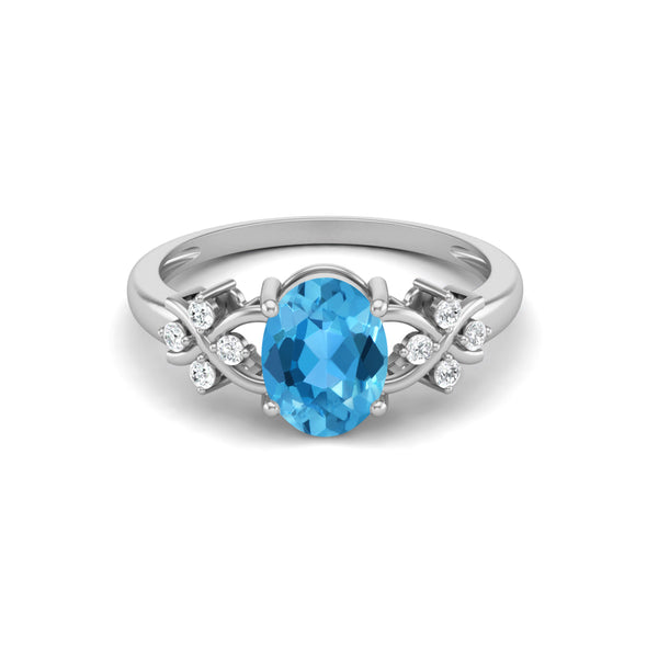 Natural Swiss Blue Topaz Promise Ring Vintage Wedding Gift Ring