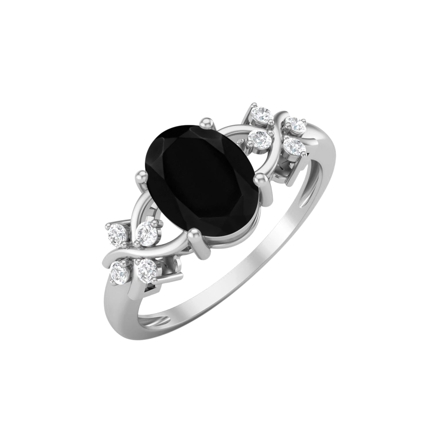 Black Spinel Vine Inspired Accent Ring – Sterling Silver