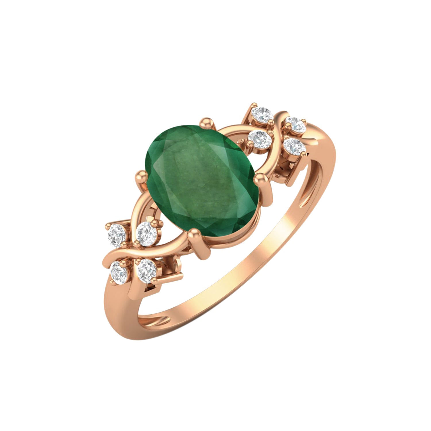 Gold emerald ring with diamonds vintage style engagement ring