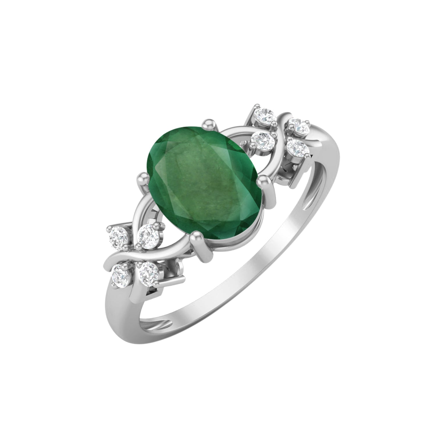 Emerald Twisted Vine White Accents Ring – Sterling Silver