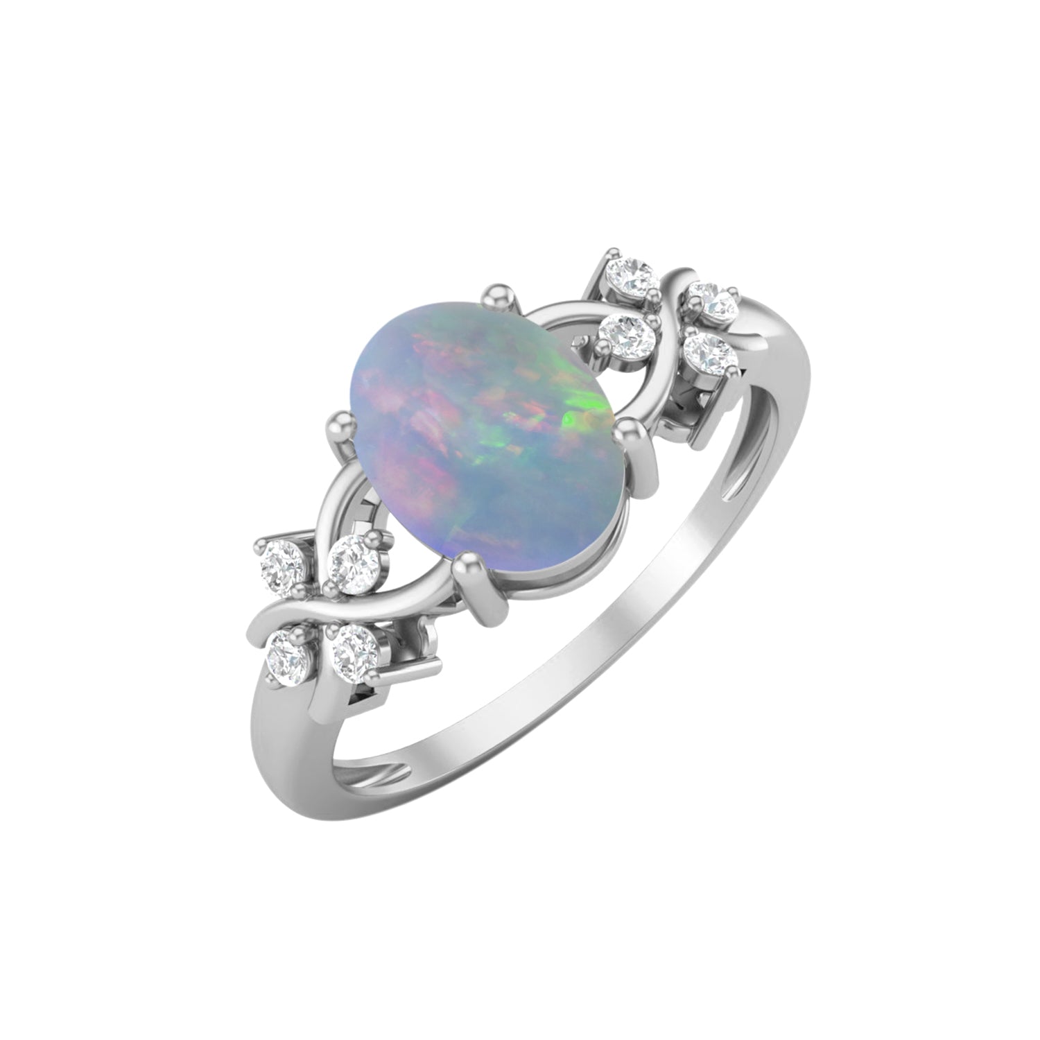Anello di nozze ovale in opale, anello di promessa nuziale in argento sterling 925
