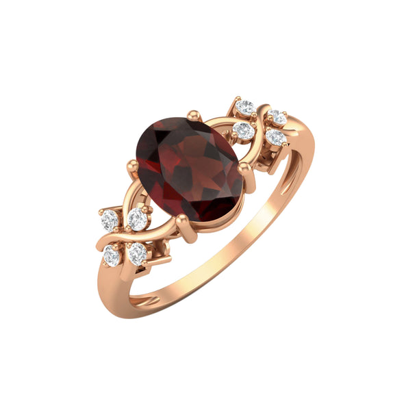Natural Garnet Wedding Ring Unique Promise Ring Oval Shaped Ring