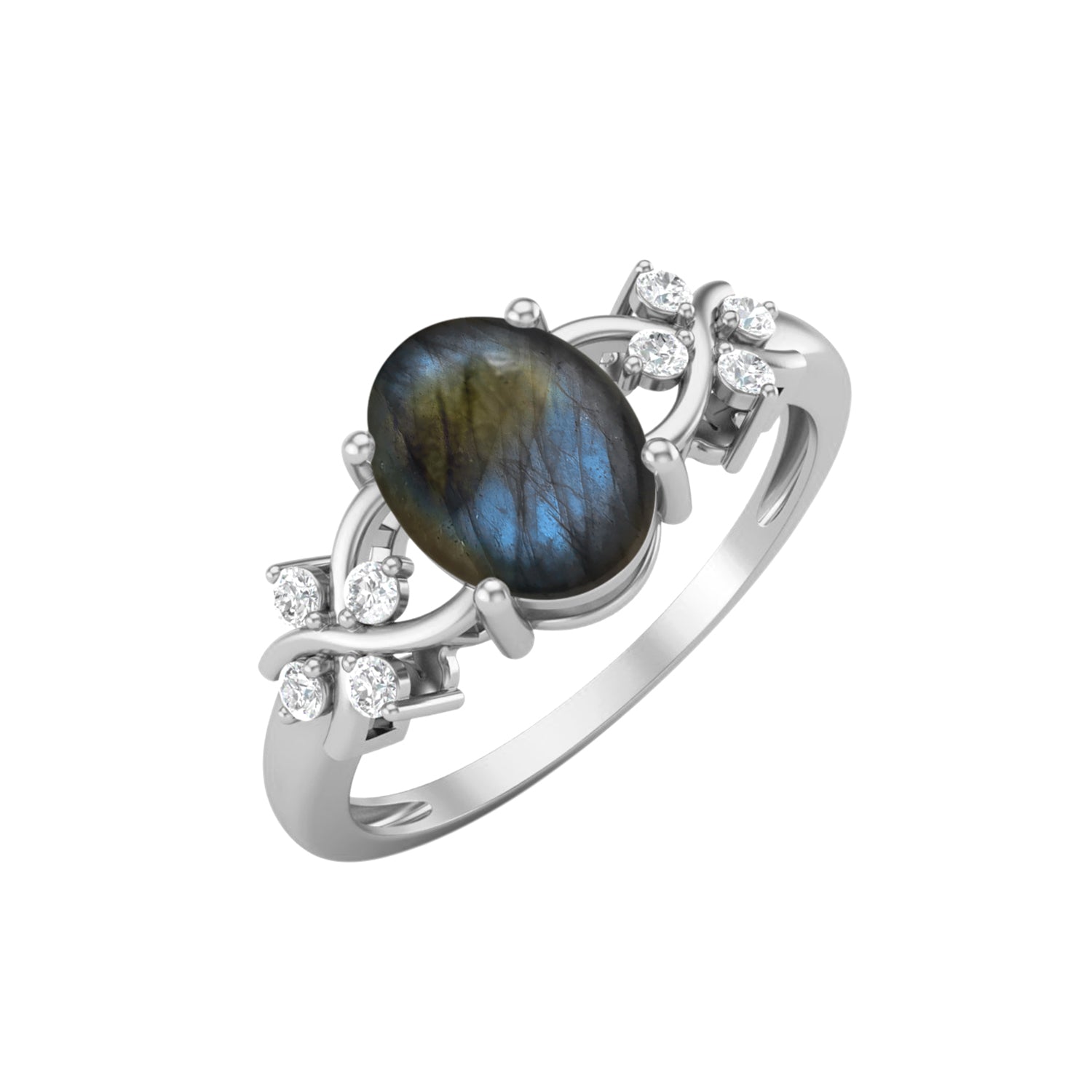 Anello nuziale ovale in argento sterling 925 con labradorite