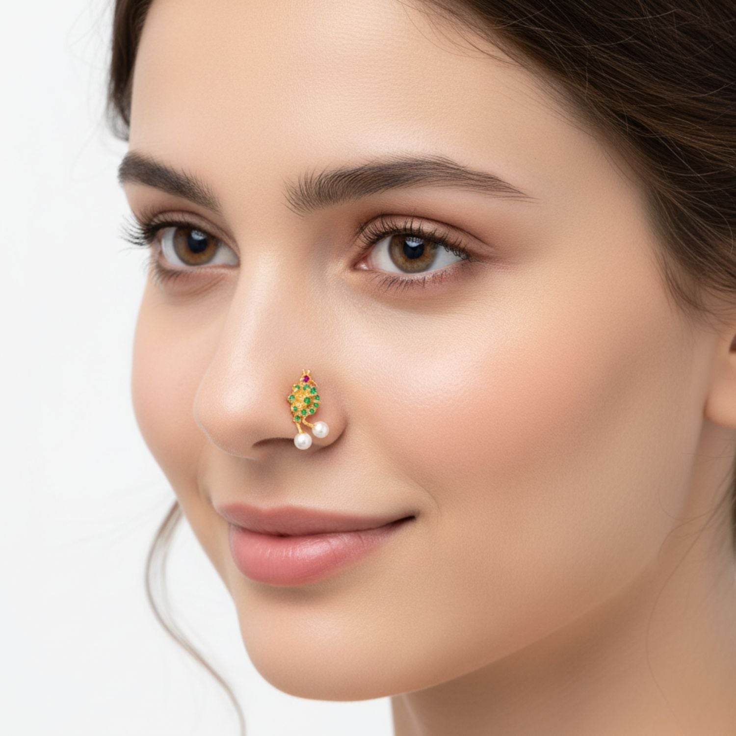 White CZ Minimal Dangling Nose Pin – Sterling Silver Gold Plated