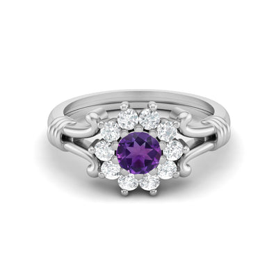 Natural Amethyst Wedding Ring 925 Sterling Silver Promise Ring