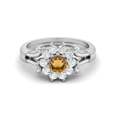 925 Sterling Silver Citrine Wedding Ring Unique Bridal Ring