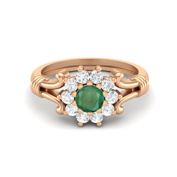 Natural Emerald Wedding Ring 925 Sterling Silver Bridal Anniversary Ring
