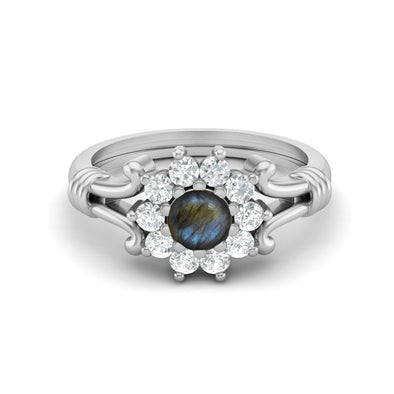 Vintage Labradorite Engagement Ring 925 Sterling Silver Wedding Ring