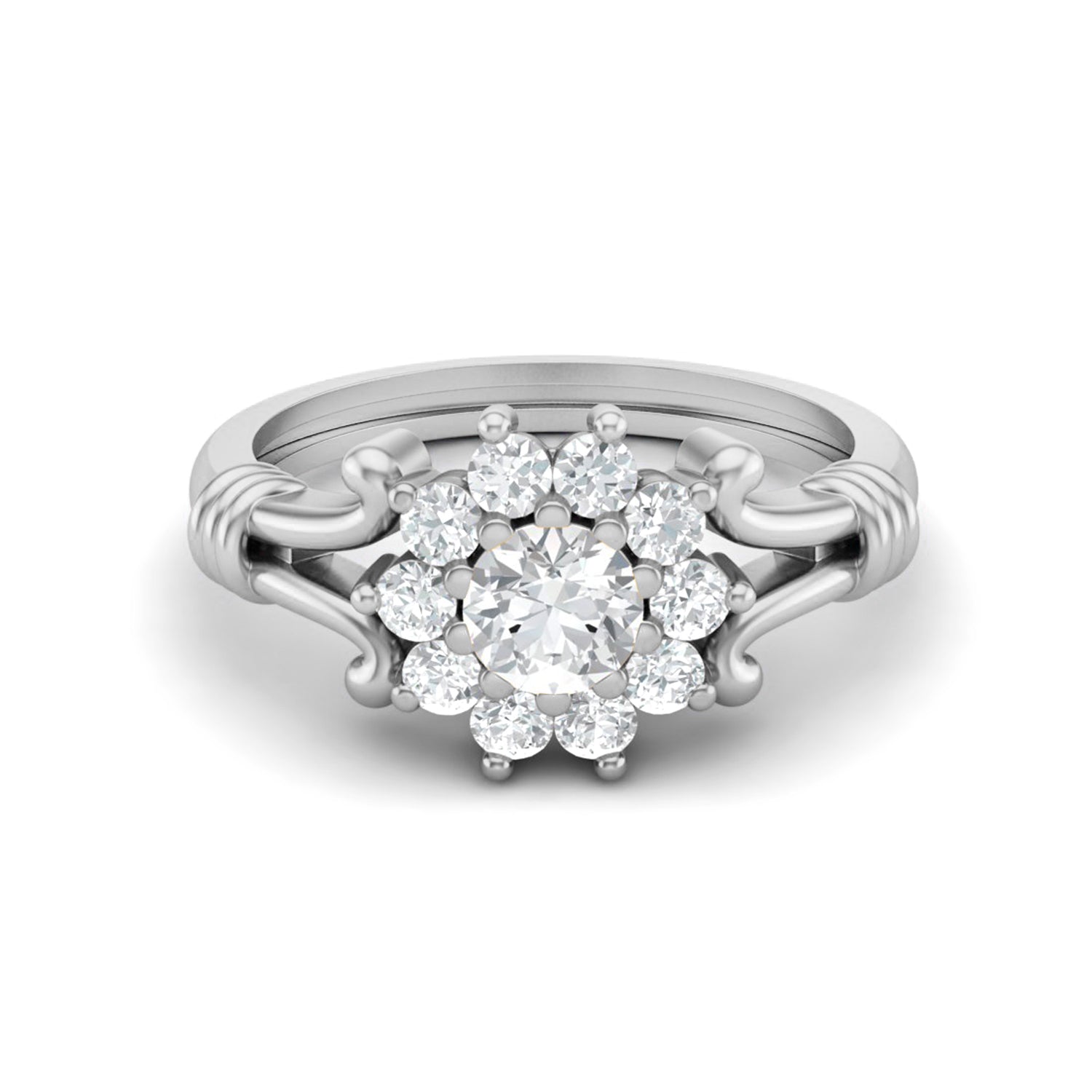 Moissanite Vintage Floral Cluster Ring – Sterling Silver
