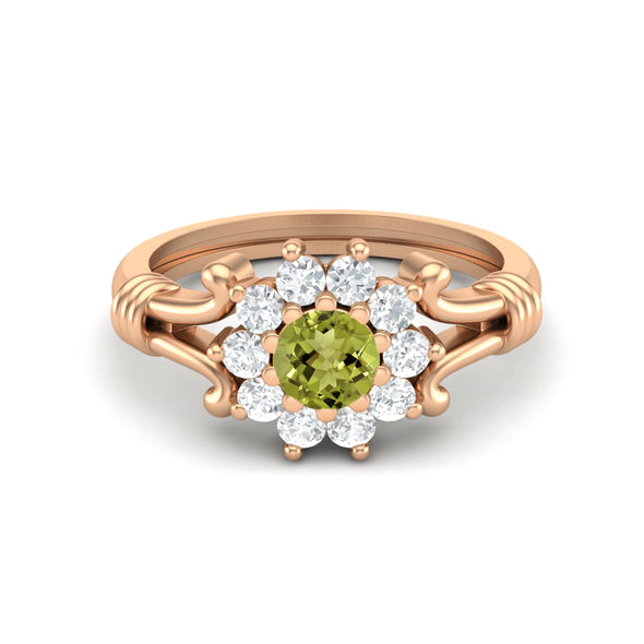 925 Sterling Silver Peridot Promise Ring Round Shaped Stone Wedding Ring