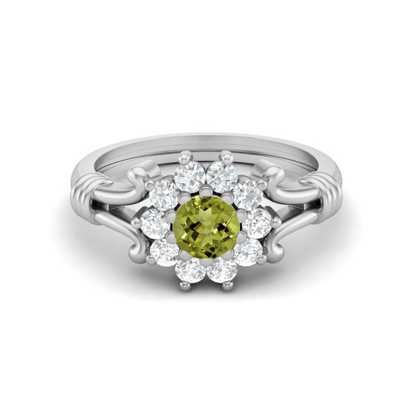 925 Sterling Silver Peridot Promise Ring Round Shaped Stone Wedding Ring