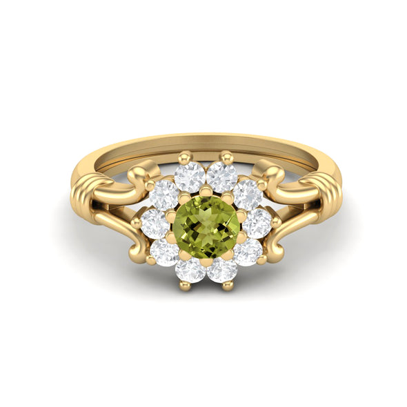 925 Sterling Silver Peridot Promise Ring Round Shaped Stone Wedding Ring