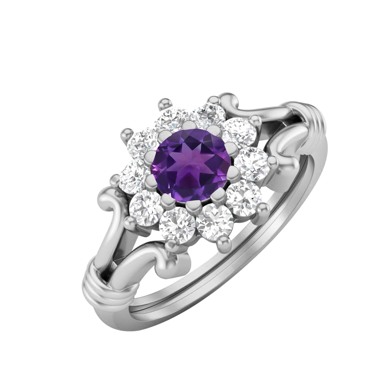 Amethyst Floral Solitaire Ring – Sterling Silver