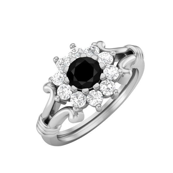925 Sterling Silver Black Spinel Wedding Ring Art Deco Cluster Bridal Ring